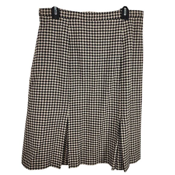 Eddie Bauer Womens Skirt Wool Blend Black Houndstooth Pleated Size 12 Academia - Picture 2 of 13